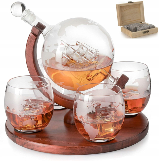 Ekskluzívny Set na Whisky: Karafka vo forme Glóbusu + 4 Poháre